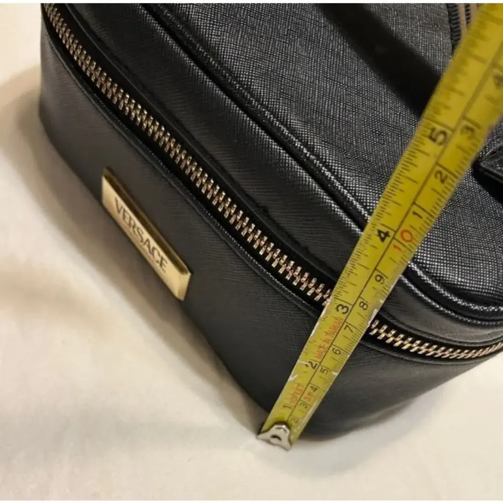 VERSACE Fragrances Black Travel Vanity TOILETRY Case Gold Greca Makeup BAG